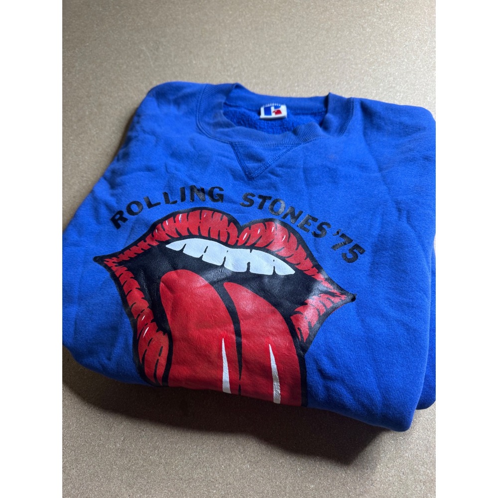 Vintage Russell Athletic Rolling Stones Cropped Sweatshirt Blue XL Made in USA